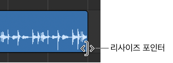 그림. 리전 가장자리에 놓여 있는 리사이즈 포인터.