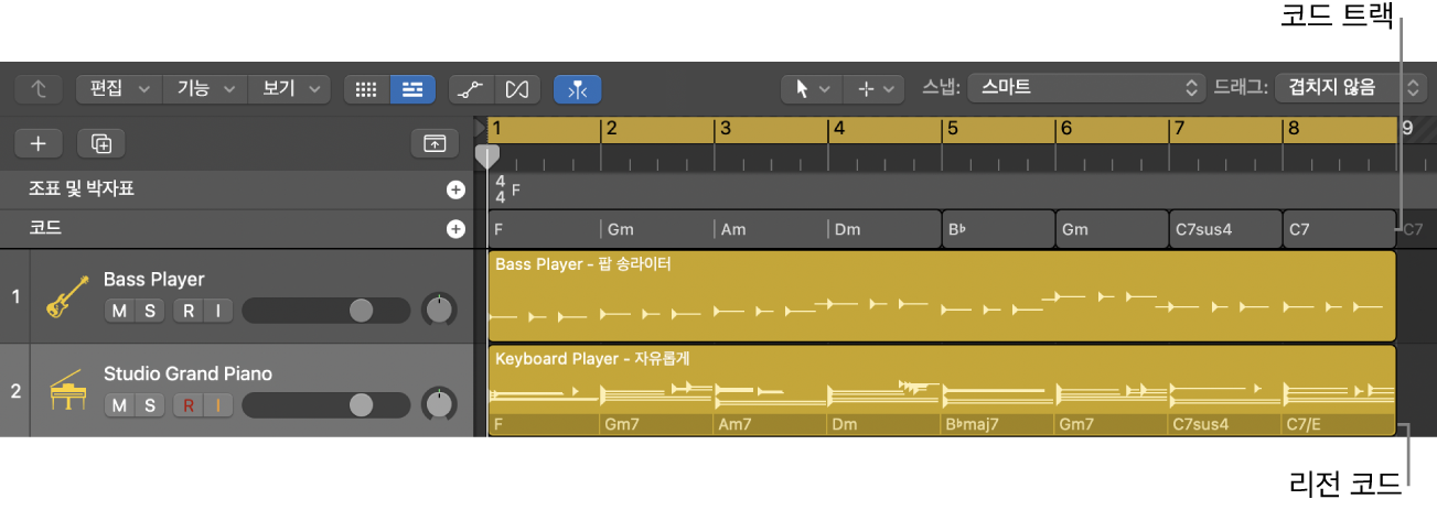 그림. 코드 트랙의 코드와 Session Player 리전의 리전 코드가 있는 프로젝트.