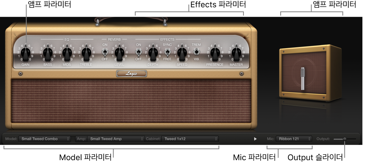 그림. 메인 인터페이스 영역을 표시하는 Amp Designer 윈도우.