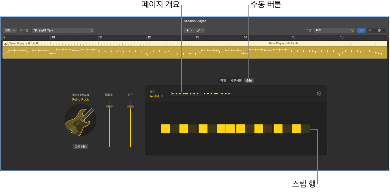 그림. Session Player 편집기의 수동 보기.