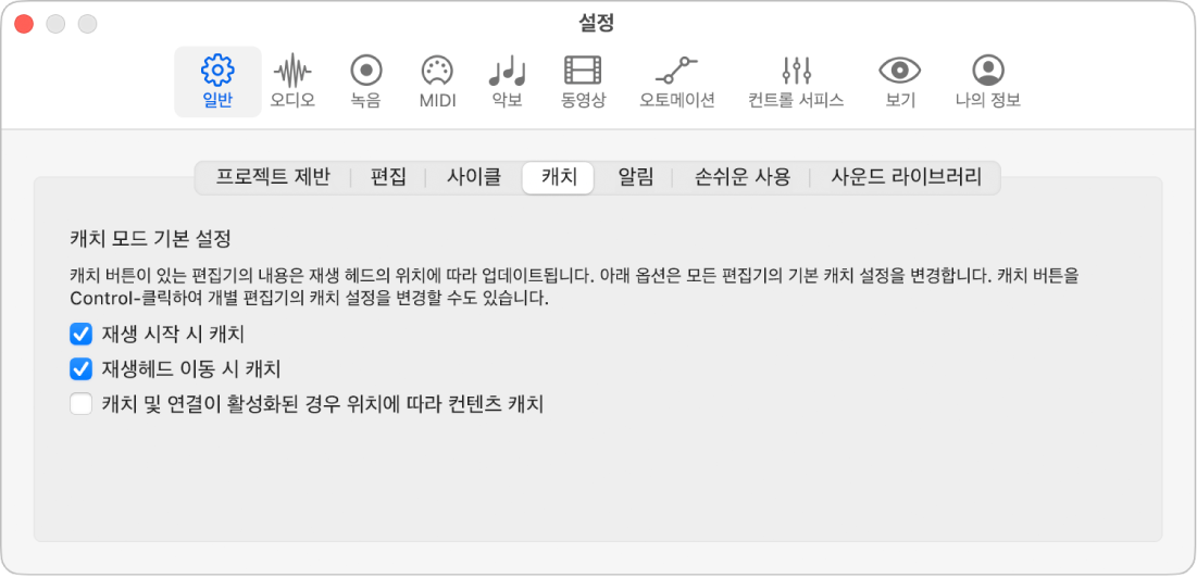 그림. 캐치 설정.
