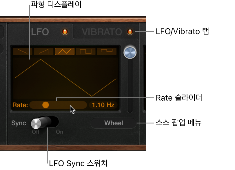 그림. Retro Synth LFO 및 Vibrato 파라미터.