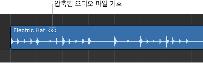 그림. 영역 이름 오른쪽에 압축된 오디오 파일 기호를 표시하는 오디오 리전.