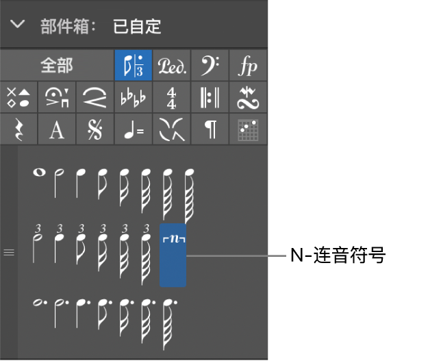 图。部件箱的 N-连音符号。