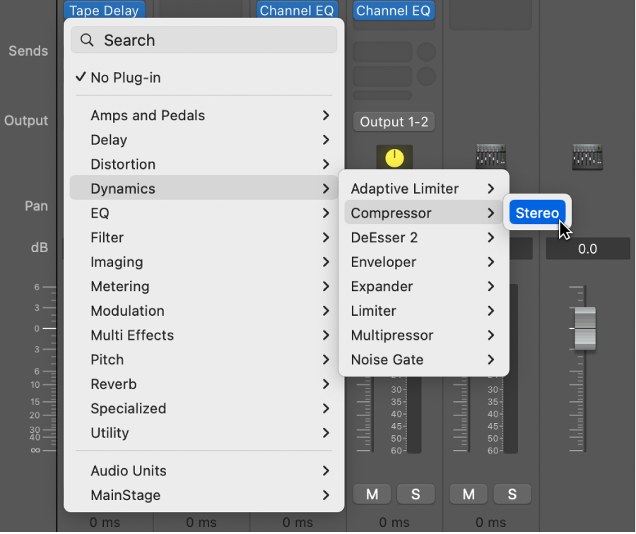 Abbildung. Menü für Audio-Effekt-Plug-ins