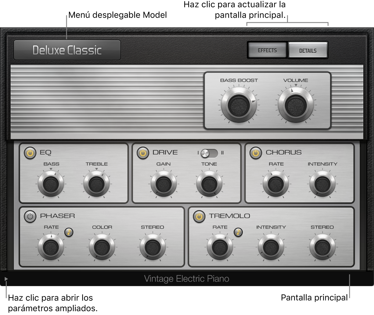 Ilustración. Ventana de Vintage Electric Piano.