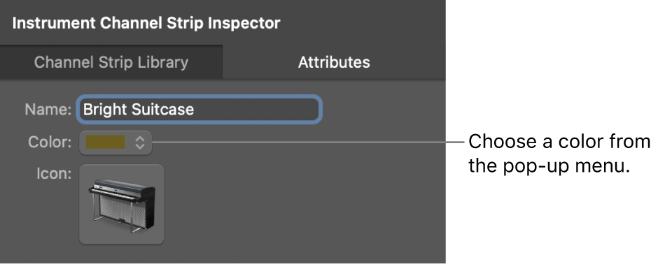 Figure. Inspecteur de tranche de console avec menu local Couleur.