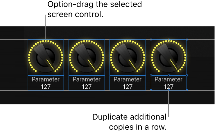 Figure. Faites glisser une commande à l’écran en maintenant la touche Option enfoncée, puis dupliquez des copies supplémentaires pour créer une rangée ou une colonne.