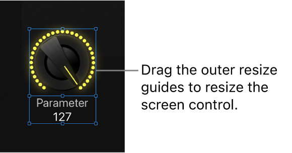 Figure. Faites glisser le guide de redimensionnement extérieur pour redimensionner la commande à l’écran.