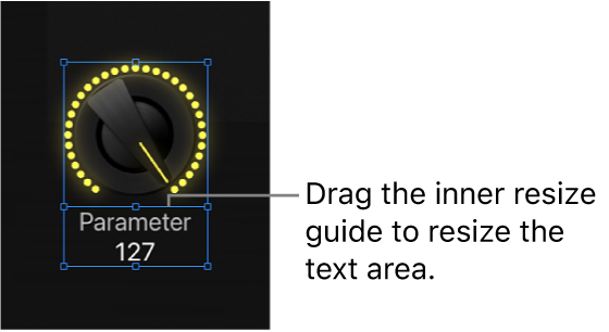 Figure. Redimensionnement de la zone d’affichage du texte d’une commande à l’écran par glissement du guide de redimensionnement intérieur.