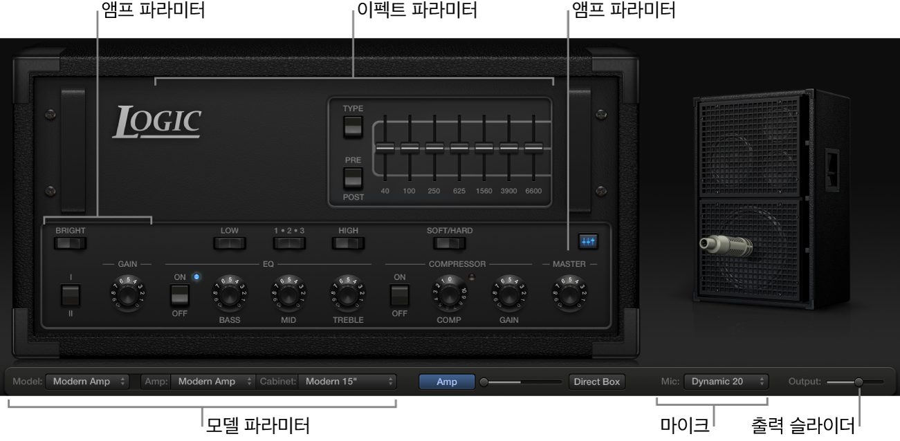 그림. 메인 인터페이스 영역을 표시하는 Bass Amp Designer 윈도우.