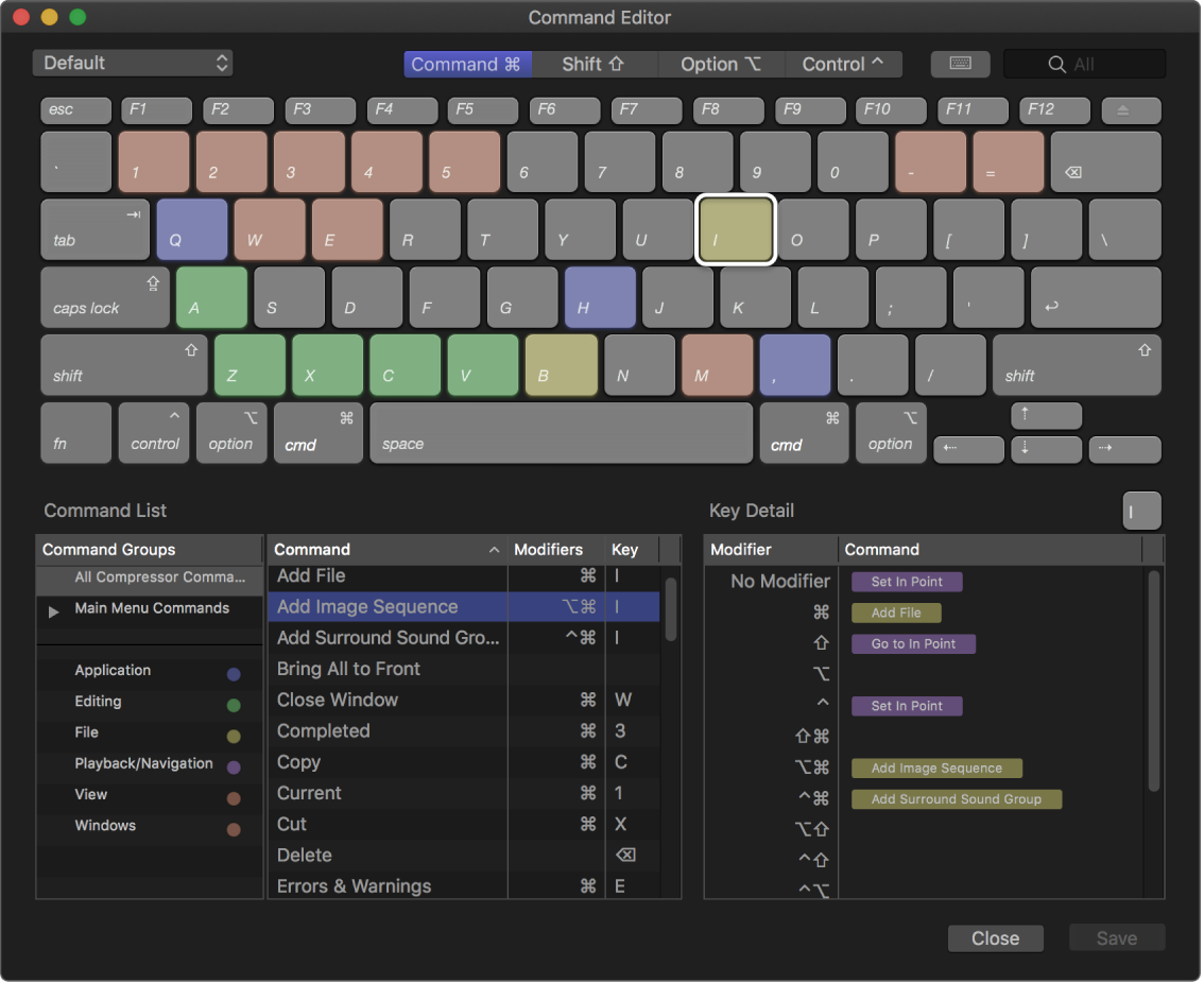 Editor comandi