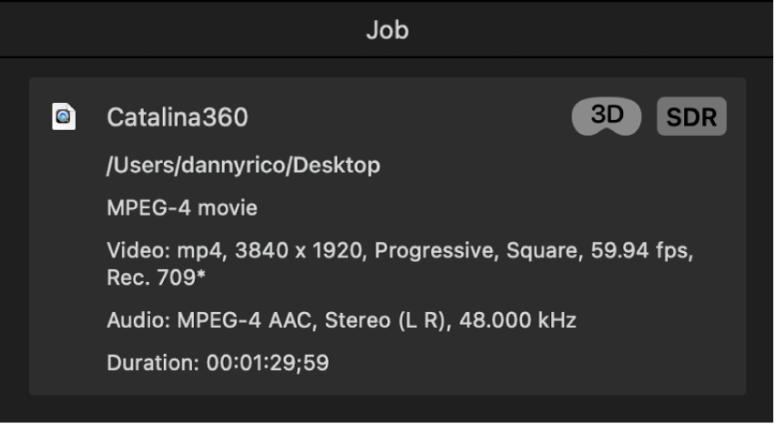 Compressor「作業」檢閱器中的作業摘要。