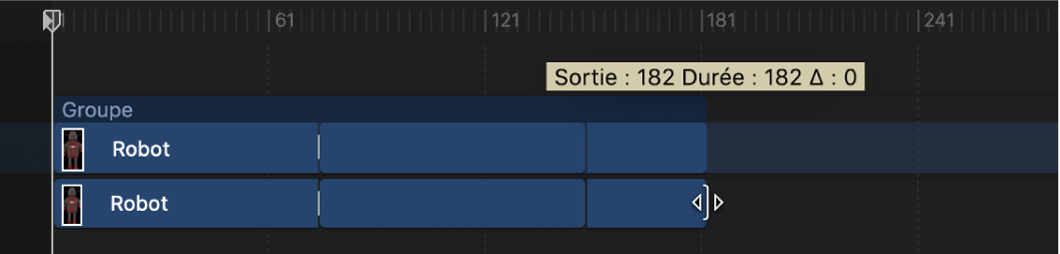 Extension de la durée de la barre de temps d’un objet 3D dans la timeline