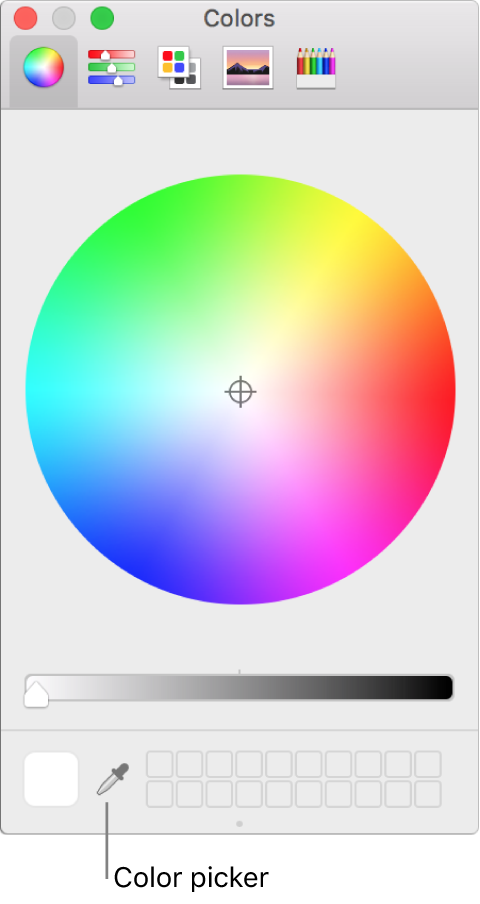 macOS “颜色”窗口中的颜色挑选器