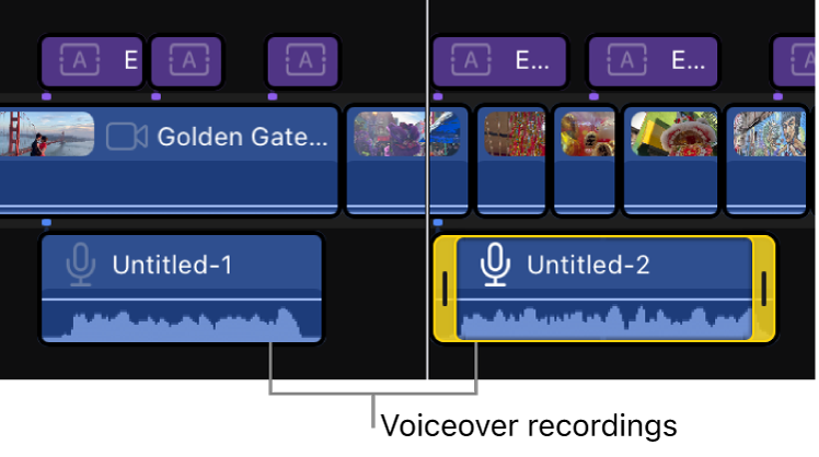 Voiceover recordings appearing below the primary storyline in the timeline.