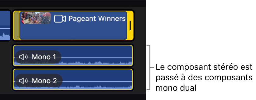 Plan développé dans la timeline après avoir été converti en composants mono dual.