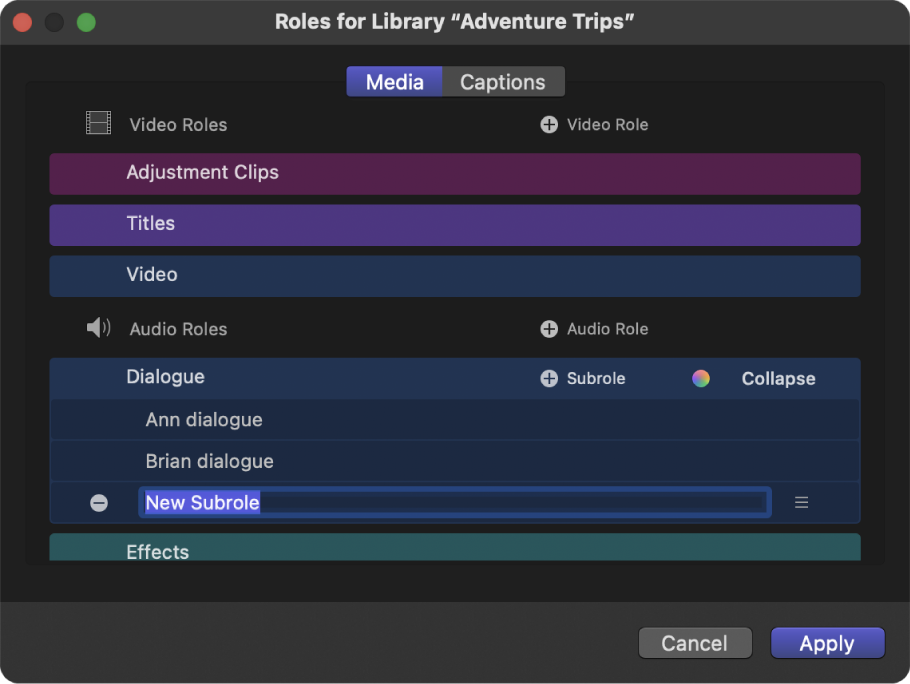 Neu erstellte Subrolle im Rolleneneditor