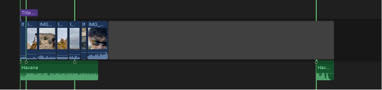 The timeline showing a gap clip in place of the deleted range