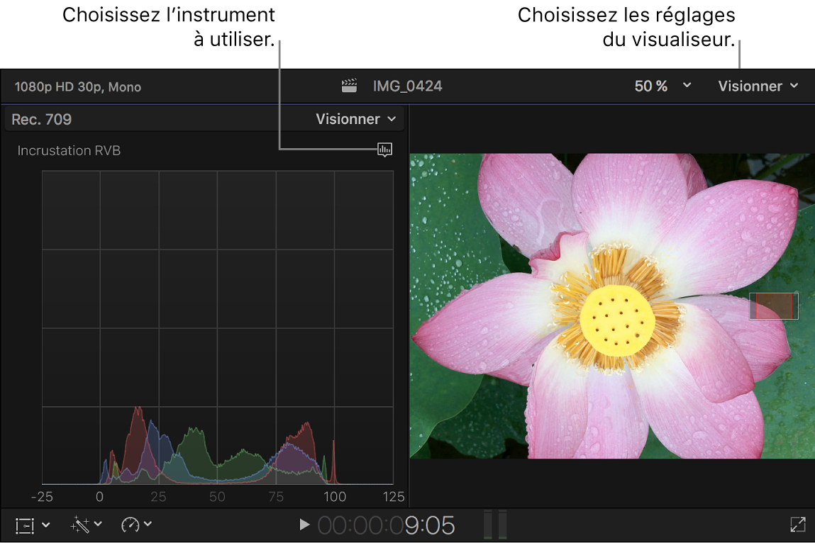 Histogramme Incrustation RVB à gauche du visualiseur