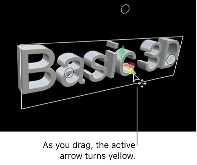 ビューアに表示された3Dタイトル。Y軸に沿って垂直方向に移動されている