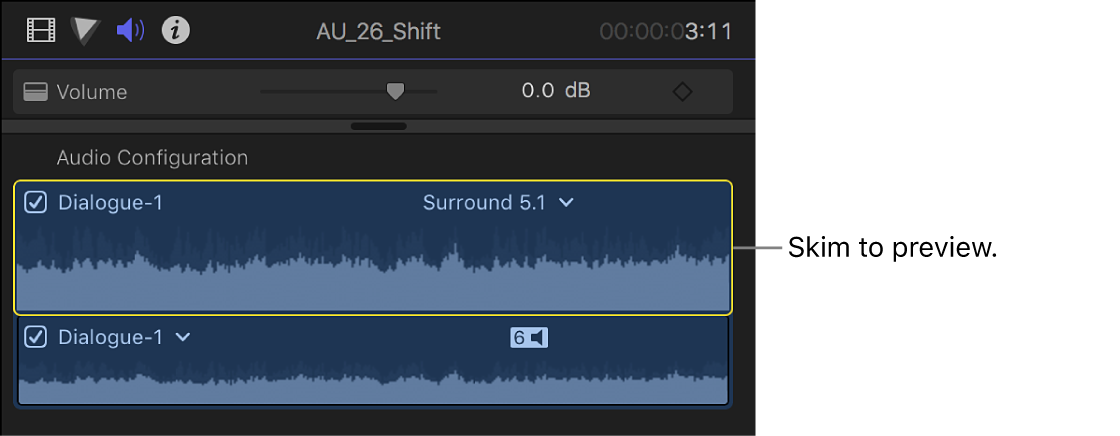 「オーディオ」インスペクタの「オーディオ構成」セクションのオーディオコンポーネント