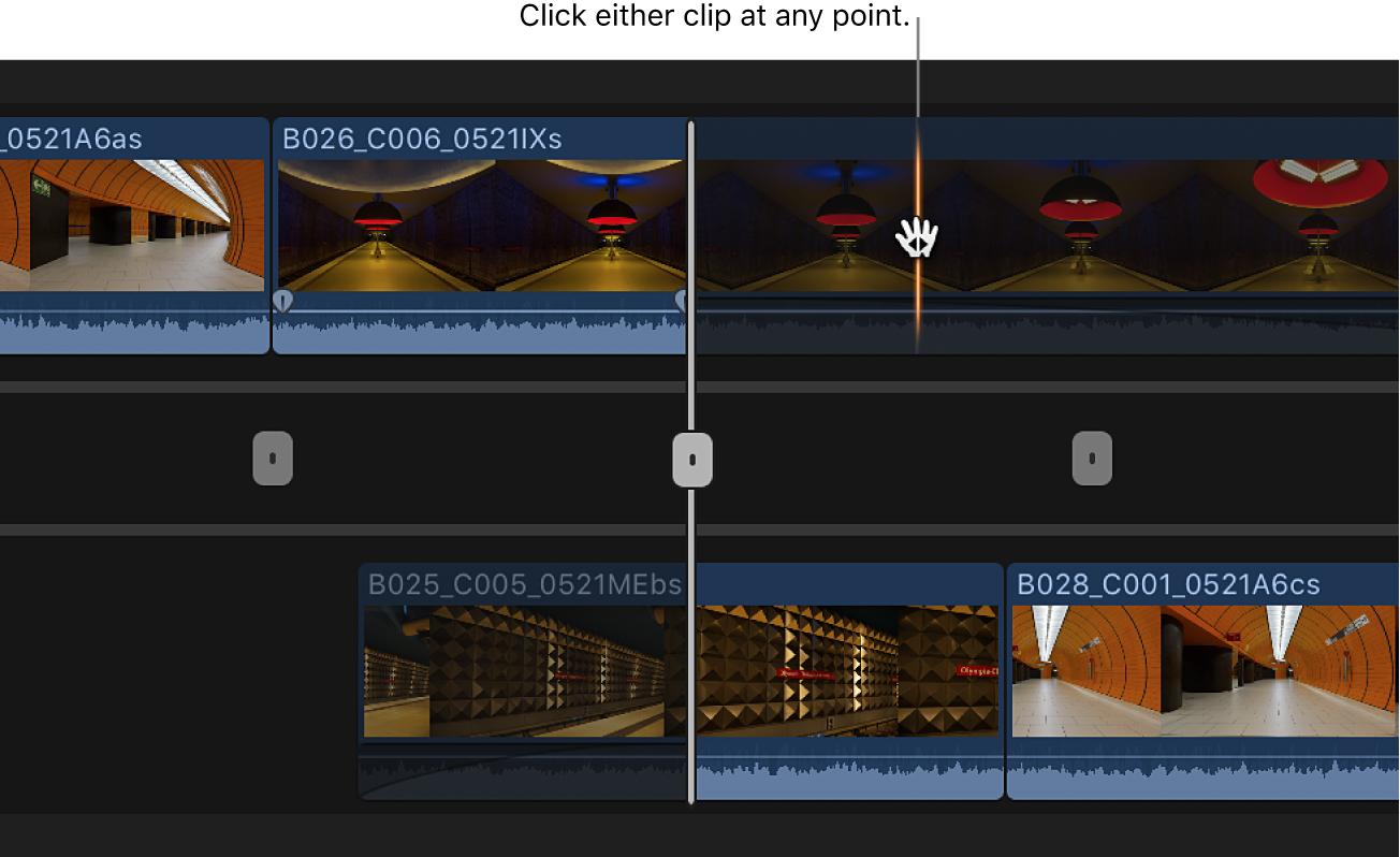 정밀 편집기 상단에서 클릭한 나가는 클립