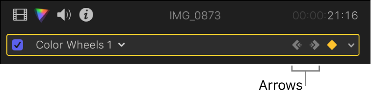 颜色检查器中“关键帧”按钮旁边的下一个和上一个箭头