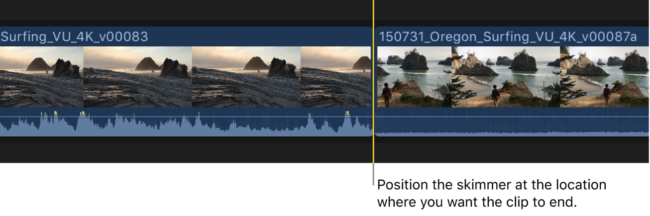 放置在时间线中片段上的浏览条