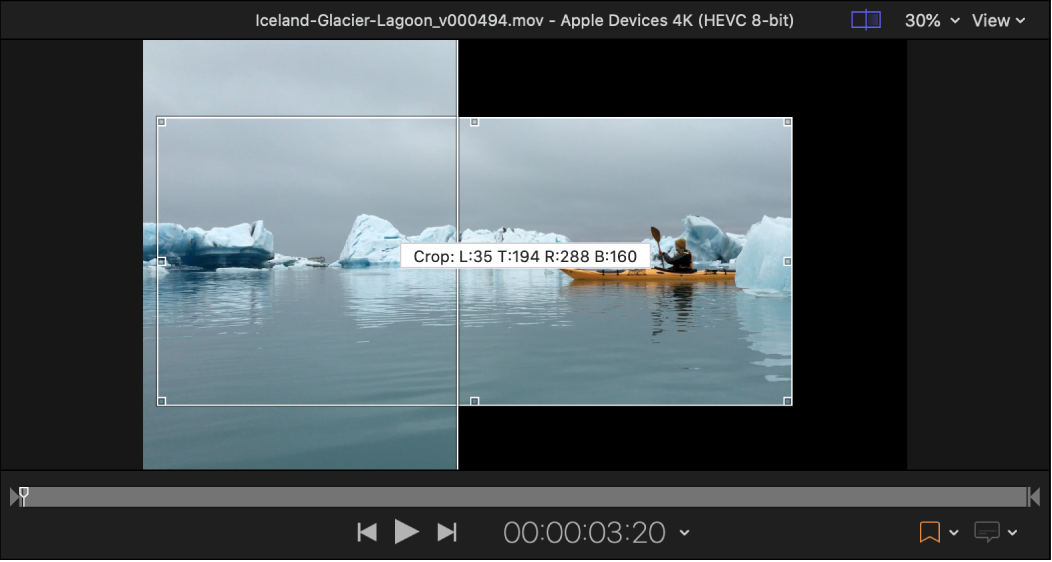 The preview area of Compressor showing an image being cropped manually.