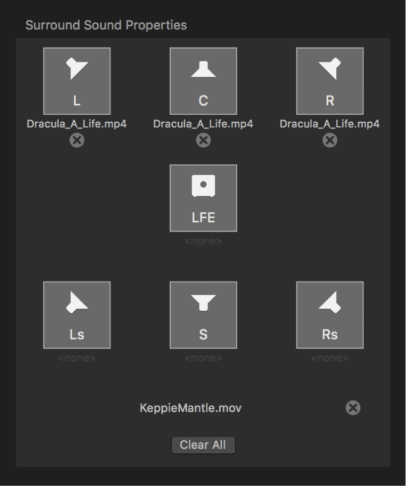 Inspector showing surround sound properties in Compressor.