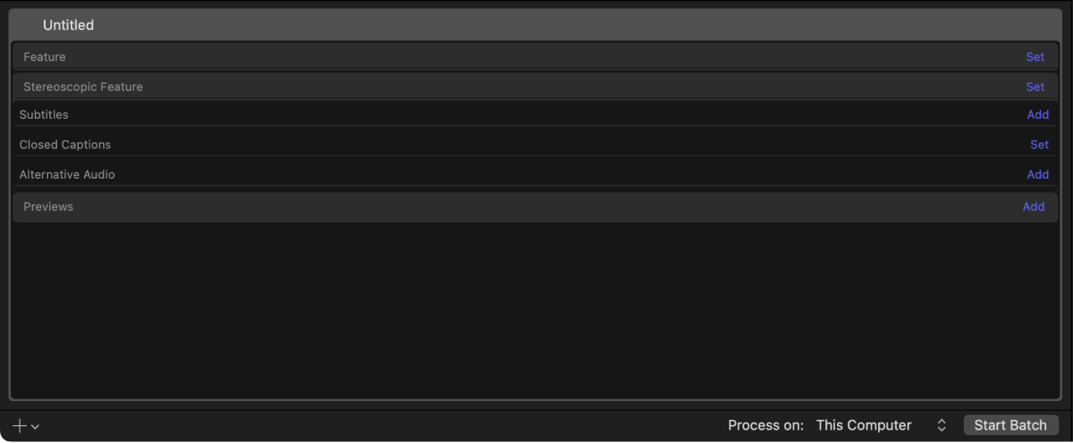 Área de lote de Compressor con una tarea de paquete de iTunes Store.
