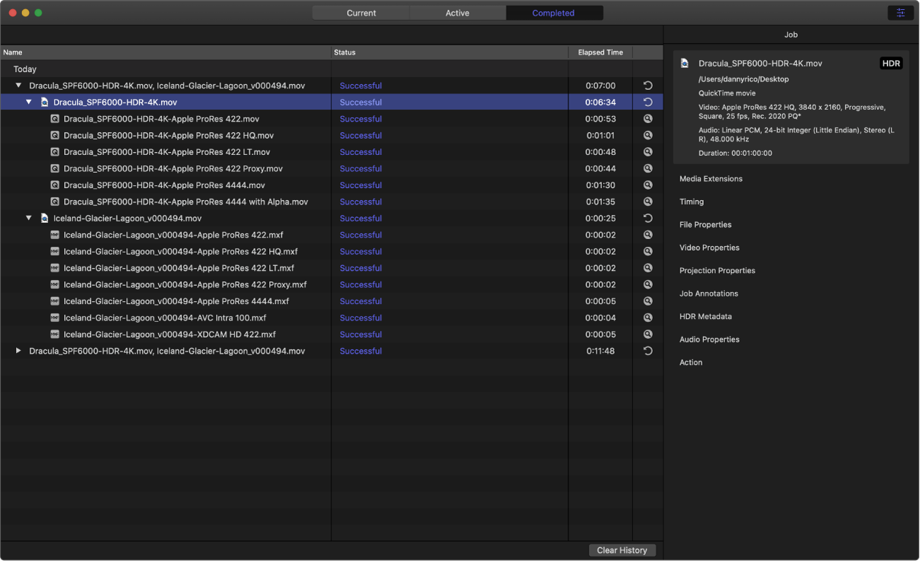 Ventana de Compressor en la que se muestra la vista Completado.