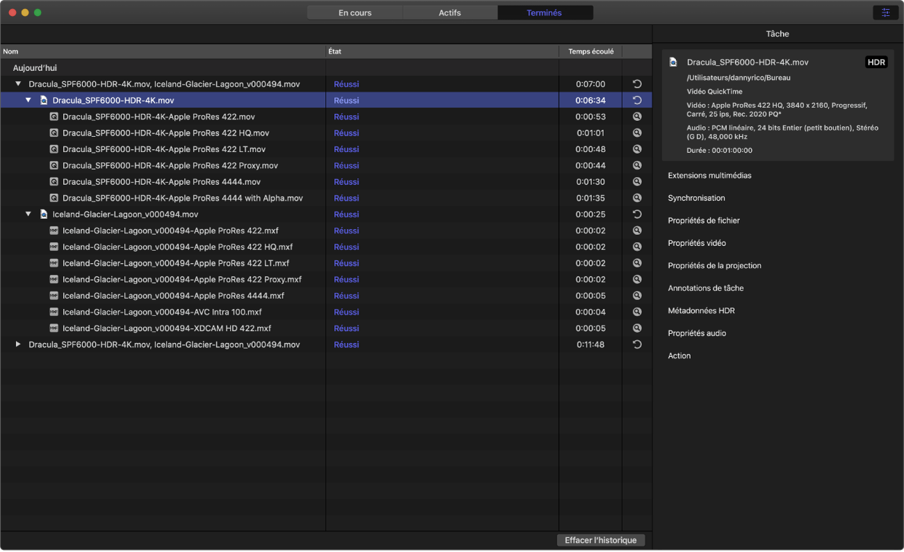 Fenêtre de Compressor affichant la présentation Terminés.