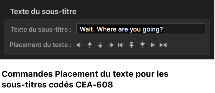 Commandes de placement du texte des sous-titres codés CEA-608 dans Compressor.