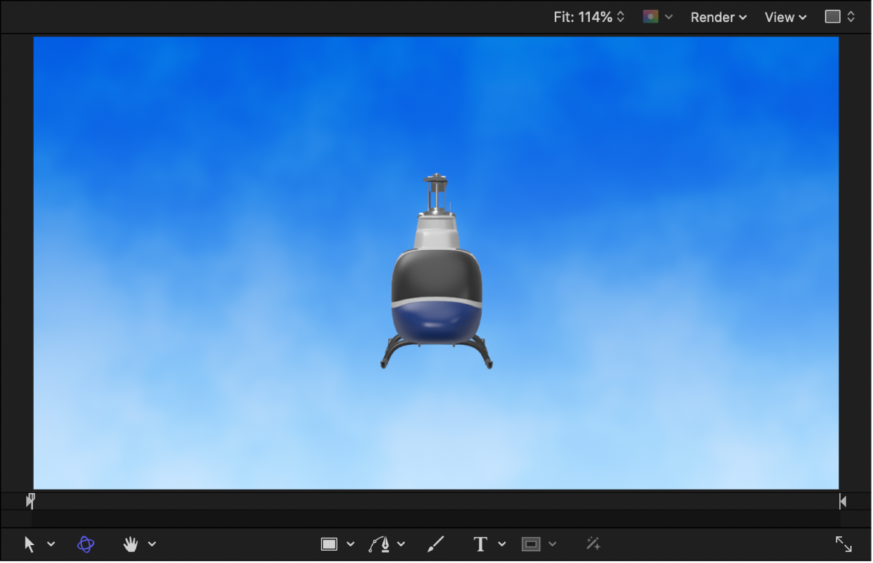 When first added to the canvas, the sides and rotor blades of the Helicopter object are not visible