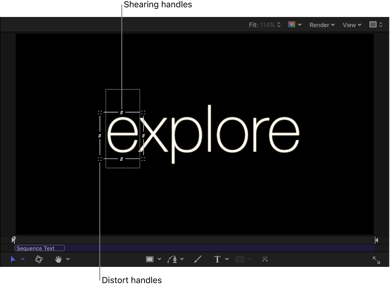 Canvas showing onscreen controls for sequence text behavior