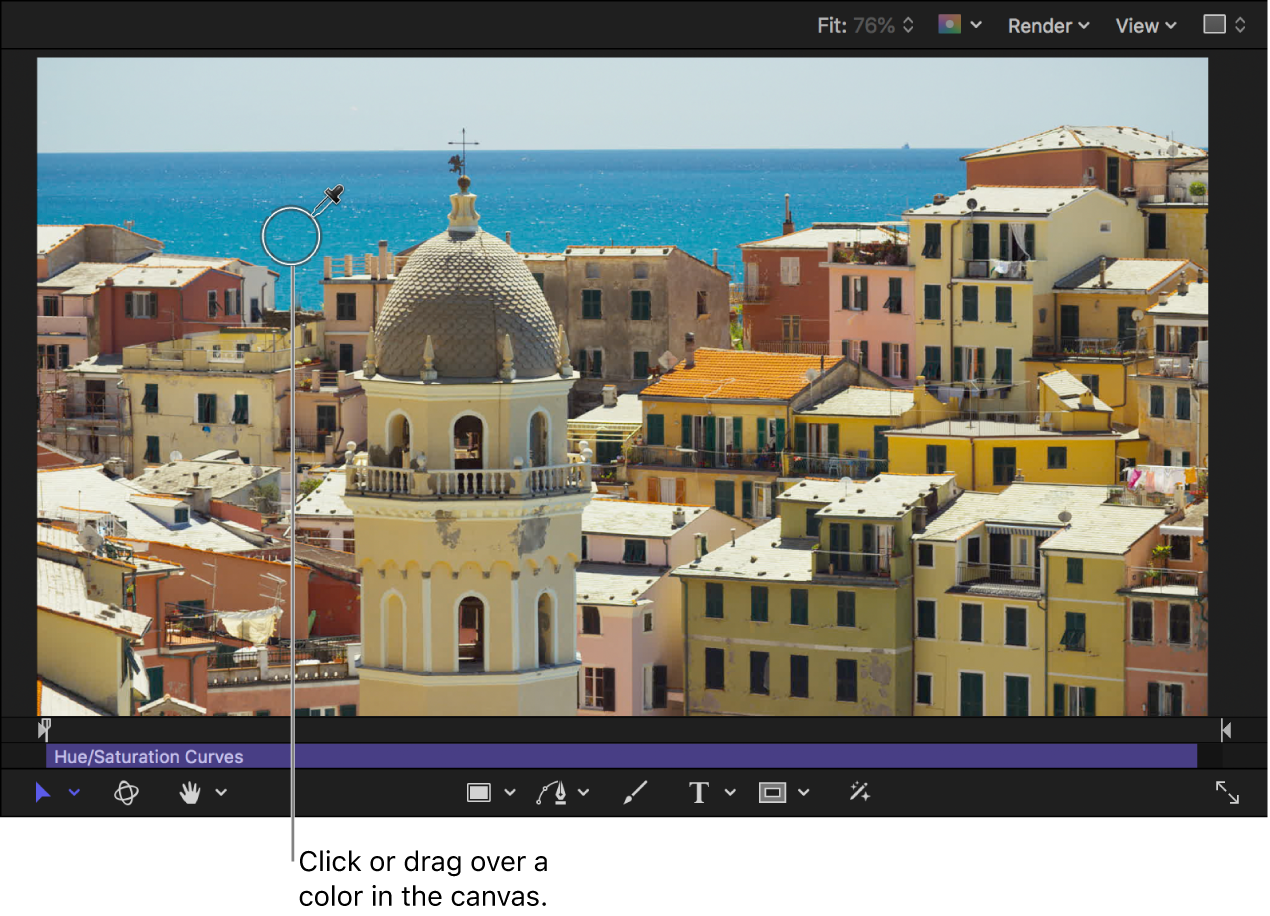 The eyedropper positioned over a color in the canvas