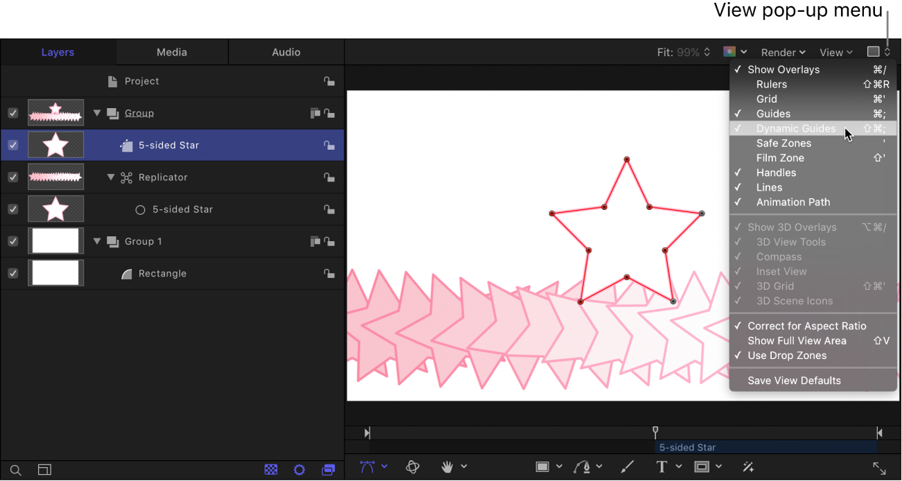 Selecting Dynamic Guides from the View menu