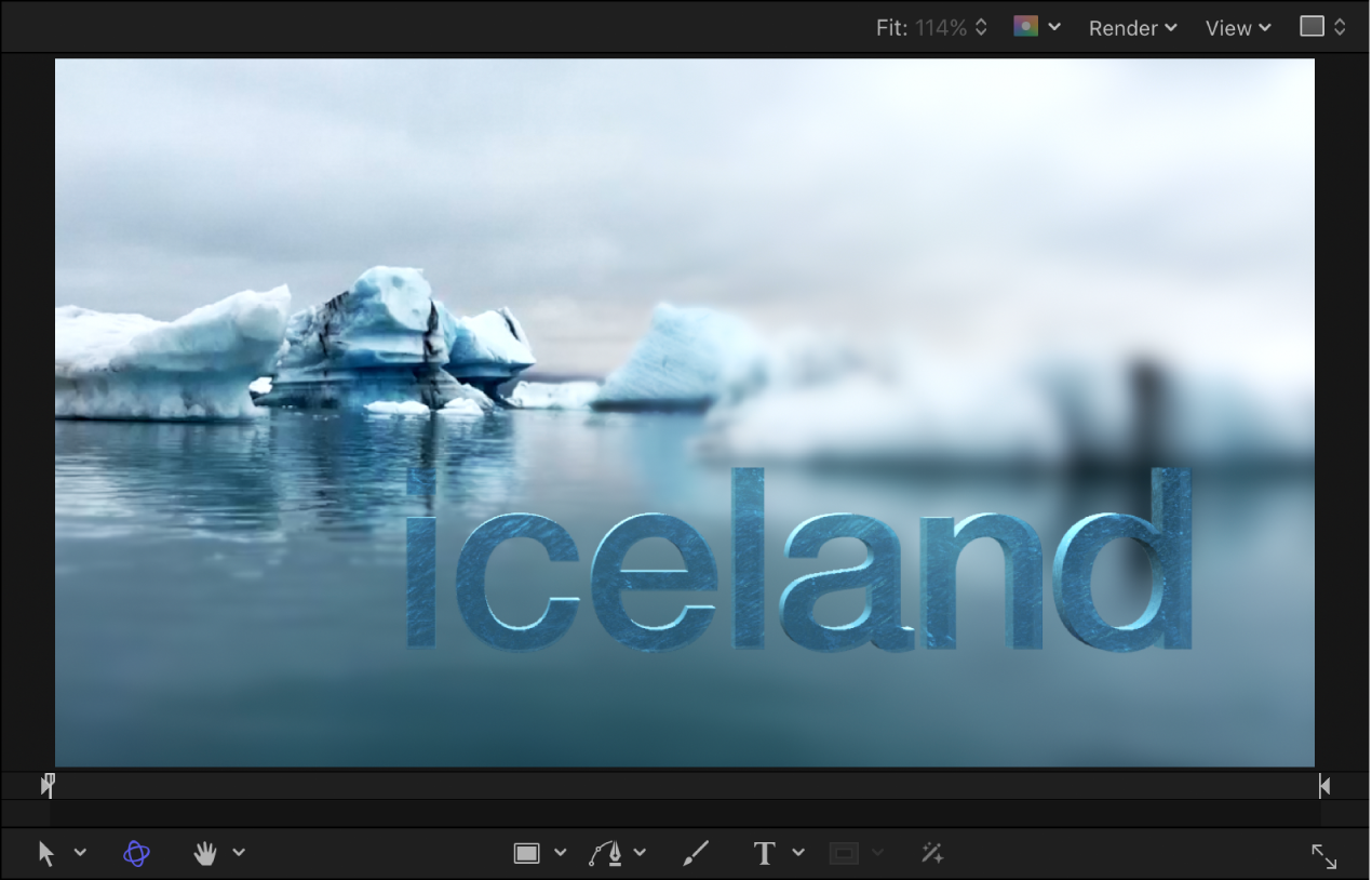 Canvas showing 3D text with lighting style applied.