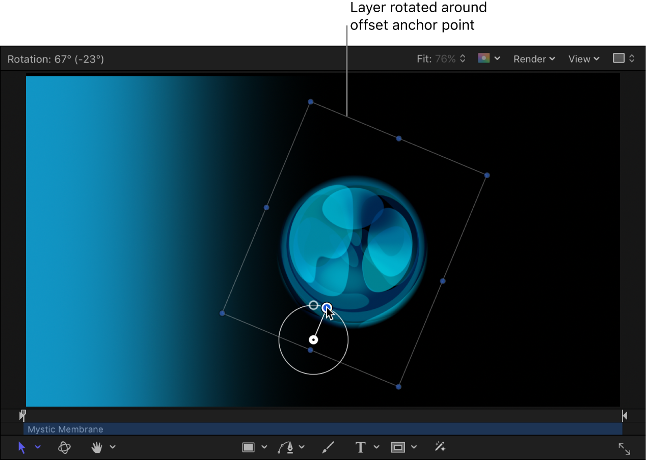 Canvas showing an object being rotated around an off-center anchor point