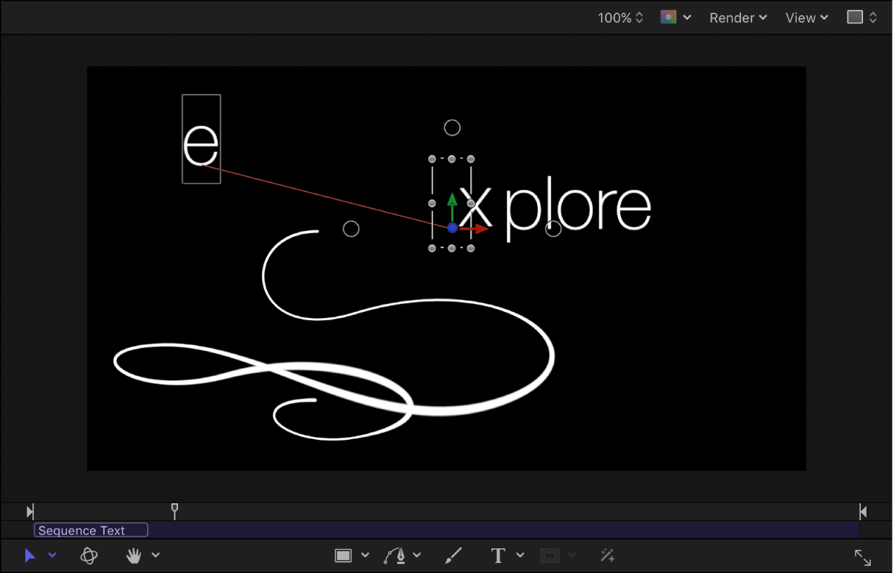 Canvas showing Sequence Text behavior with position keyframes