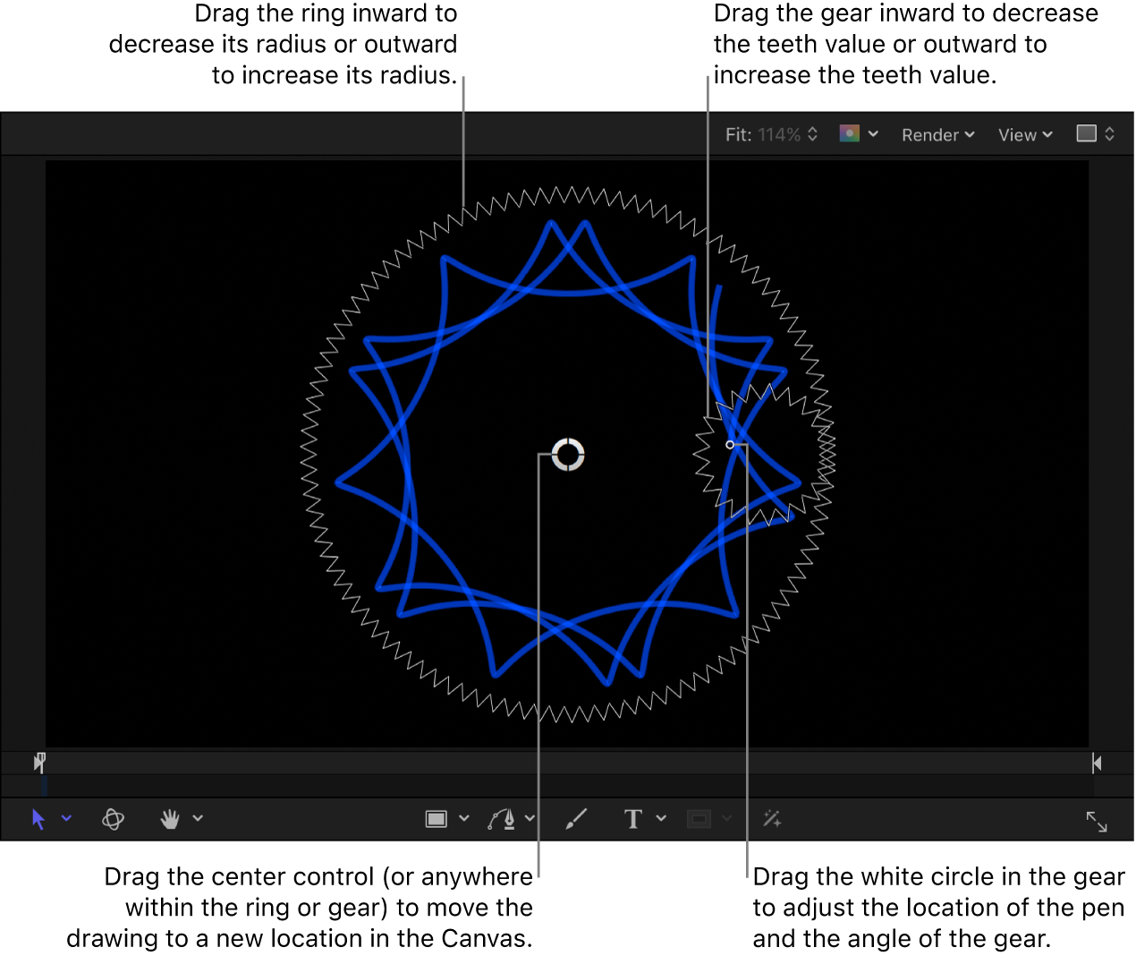 Canvas showing Spiral Drawing onscreen controls