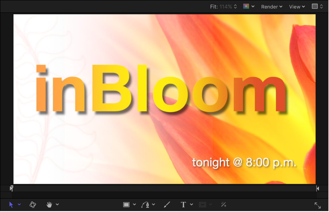 Canvas showing text and shape objects with gradient fills