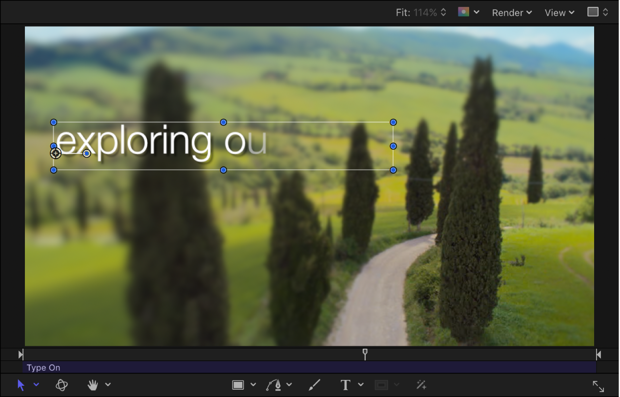 Canvas showing animated text and HUD with Fade In checkbox selected