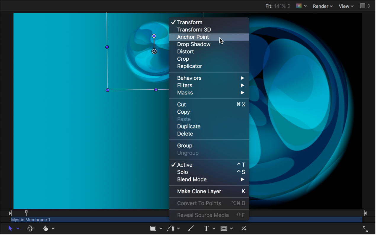 Menú de atajos en el lienzo