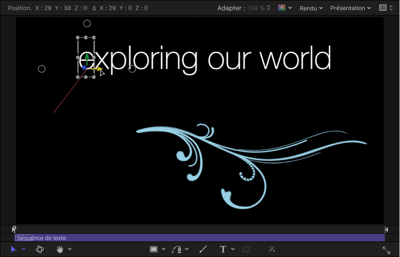 Canevas affichant les commandes à l’écran du comportement Séquence de texte pour les différents glyphes