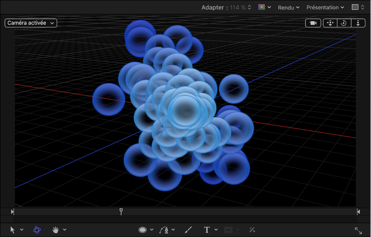 Canevas affichant un système de particules avec le réglage « En fonction de la profondeur » désactivé
