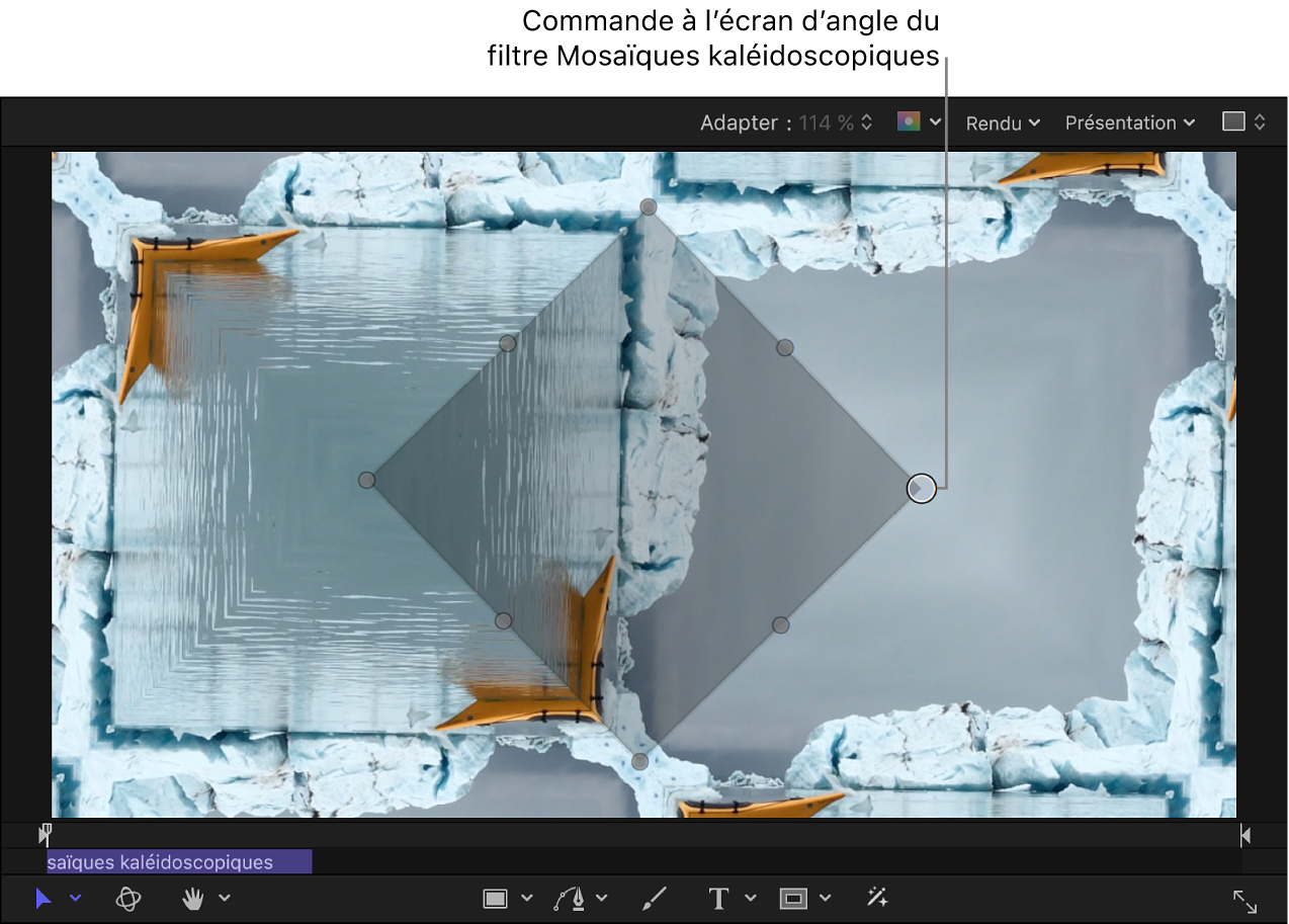 Commande à l’écran d’angle du filtre Mosaïques kaléidoscopiques