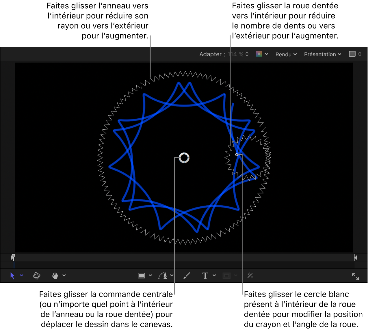 Générateur affichant les commandes à l’écran Dessin en spirale
